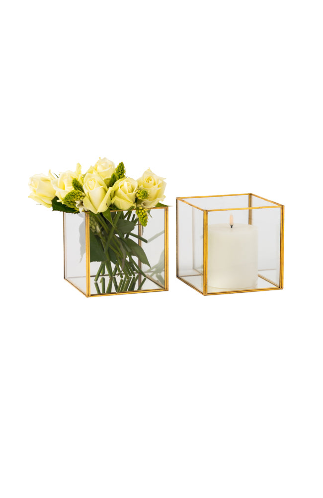 Square Candle Holder - Glass/Gold