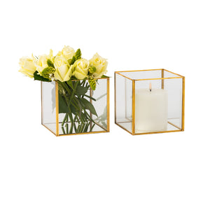 Square Candle Holder - Glass/Gold