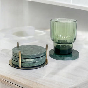 Marble Coasters in Holder - Emerald