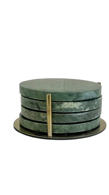Marble Coasters in Holder - Emerald