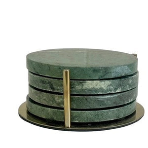 Marble Coasters in Holder - Emerald