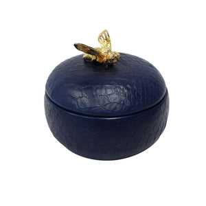 Textured Round Bee Decor Box - Navy
