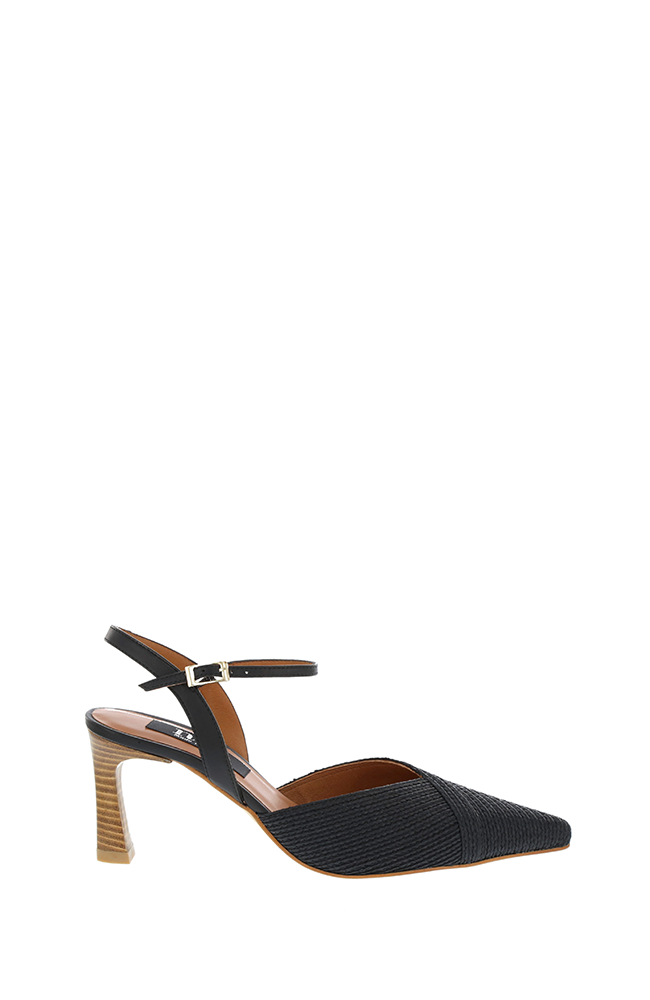 Pointed Kitten Heel - Negro Raffia