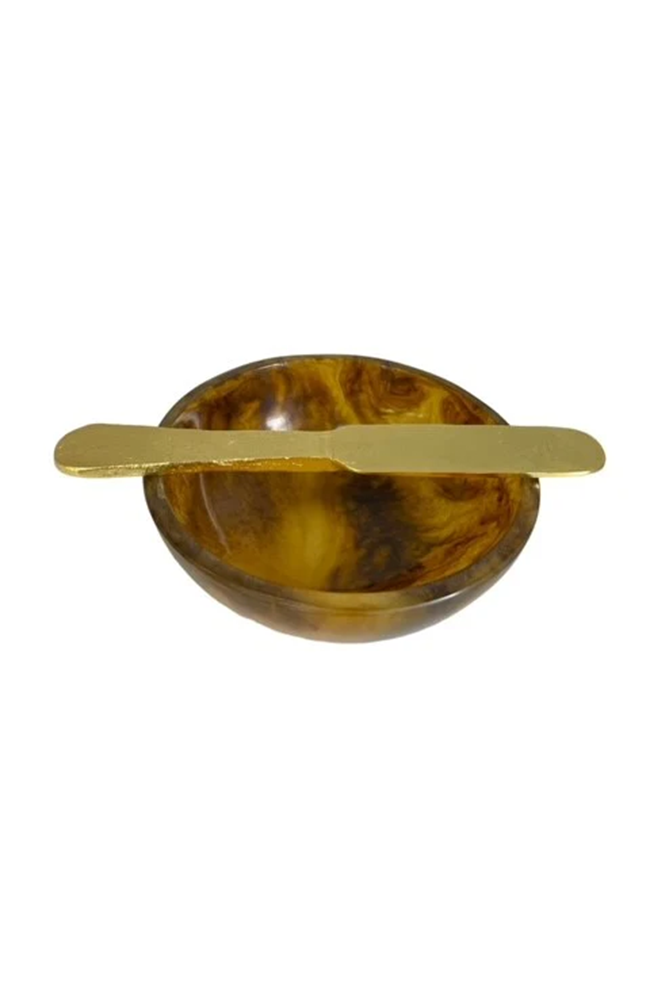 Resin Dip Bowl with Knife - Tortoise Shell