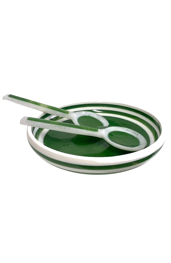 Porto Green & White Resin Salad Servers