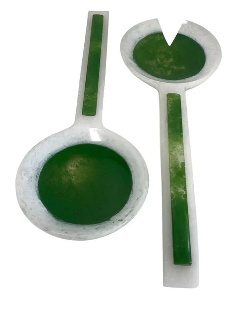 Porto Green & White Resin Salad Servers