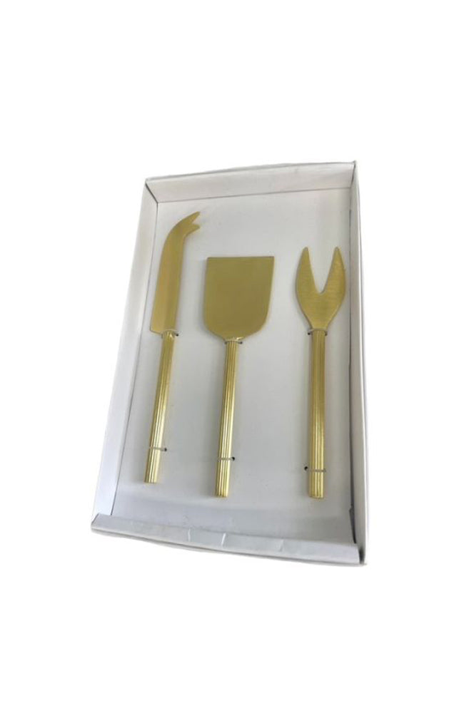 Gold Ribbed Cheese Knife Set - Set of 3