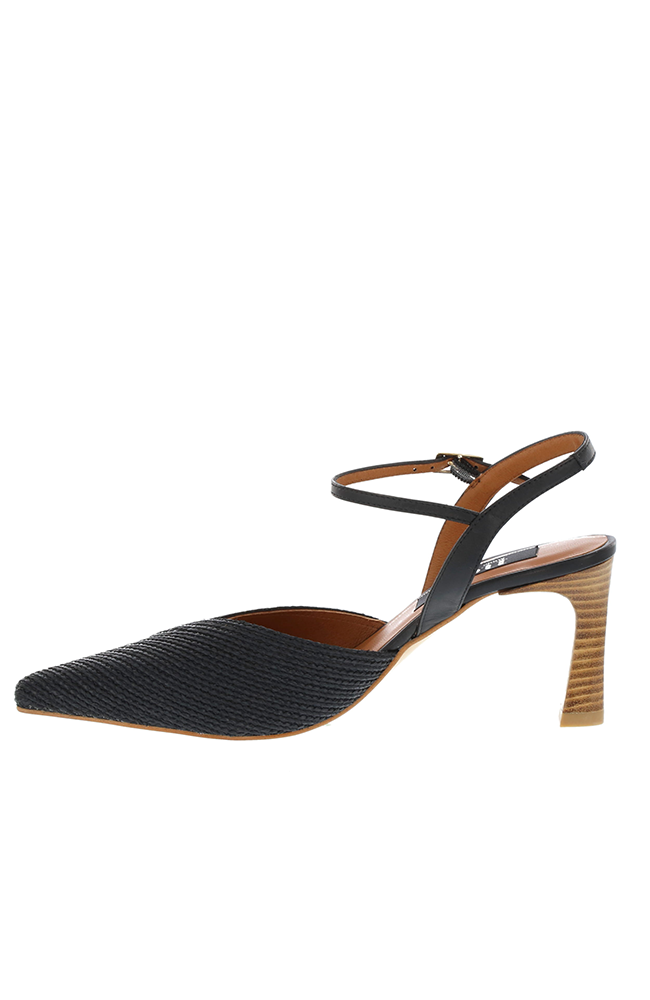 Pointed Kitten Heel - Negro Raffia