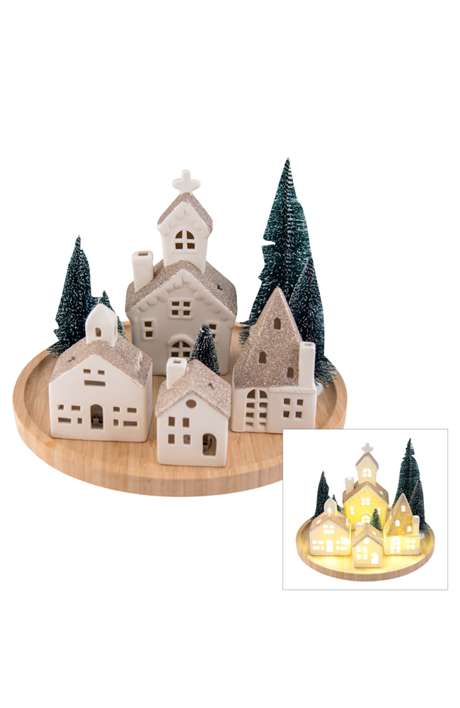 Round Christmas Led House Set - Champagne