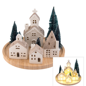 Round Christmas Led House Set - Champagne