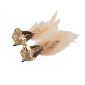 Feather Clip Bird Gold Brown 2 Assorted