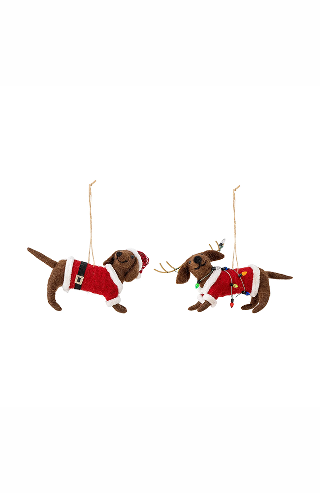 Monty Ornament - Wool Santa Dog