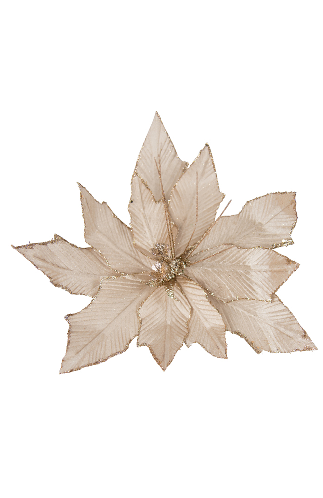 Clip On Poinsettia Shiny Champagne 11 Leaf