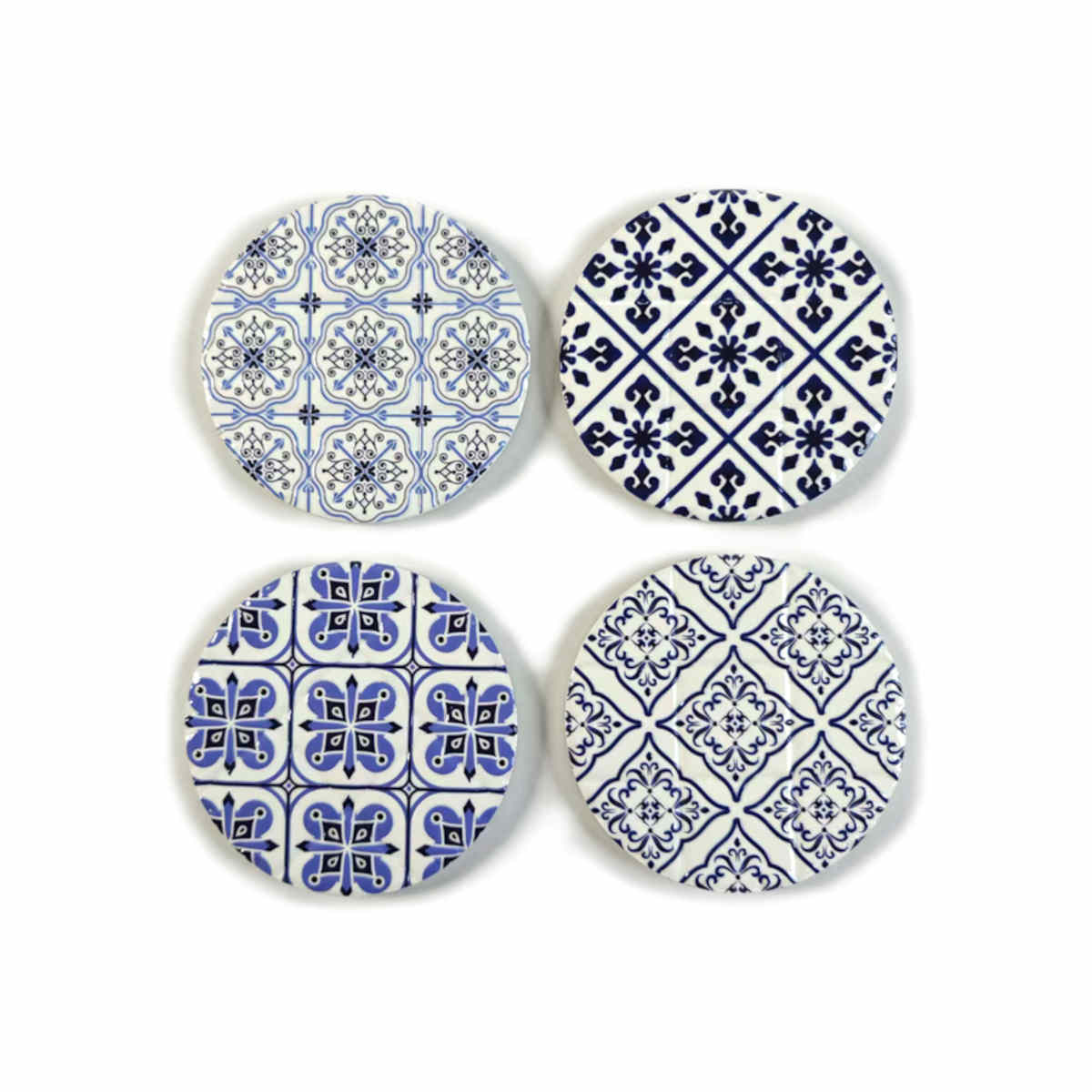 Harlow Ceramic  Blue Coasters Round Set of 4