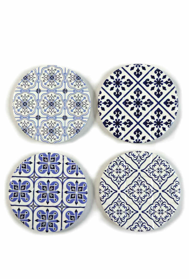 Harlow Ceramic  Blue Coasters Round Set of 4