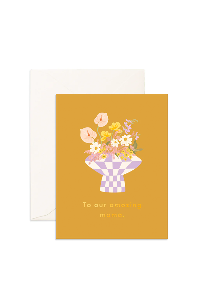 Amazing Mama Check Vase Greeting Card