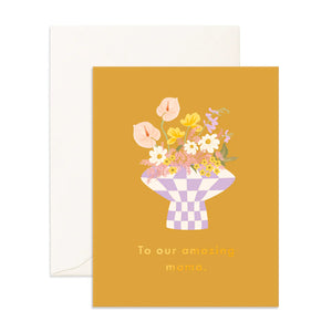 Amazing Mama Check Vase Greeting Card