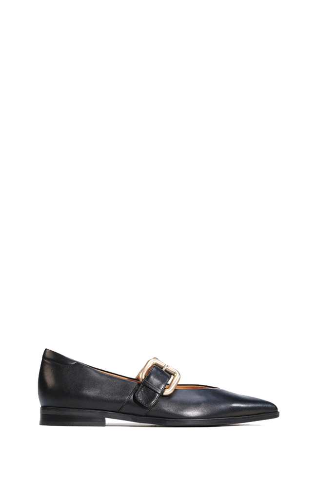 Golden Mary Jane Flat - Black
