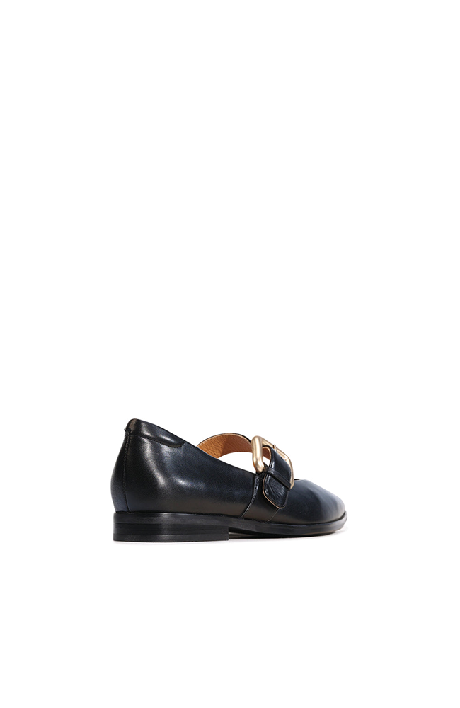 Golden Mary Jane Flat - Black
