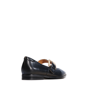 Golden Mary Jane Flat - Black