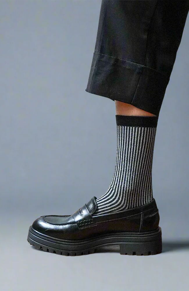 Glitter Lurex Socks - Black Stripes
