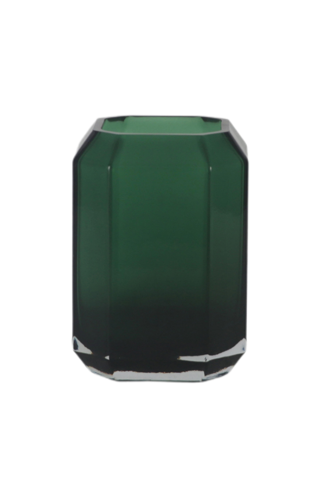 Emerald Glass Octagon Vase - Wide
