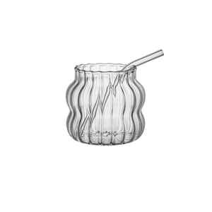 Punch Ribbed Glass Cup with Straw - Small