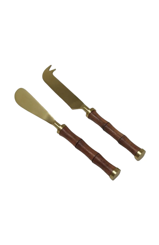 Gold and Bamboo Handle Cheese Set