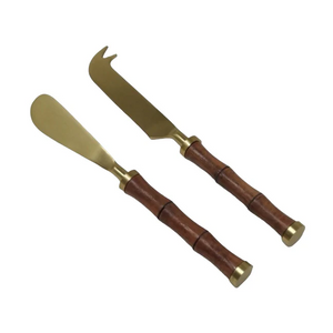 Gold and Bamboo Handle Cheese Set