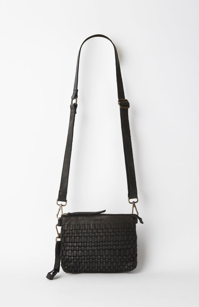 Zara black woven online bag