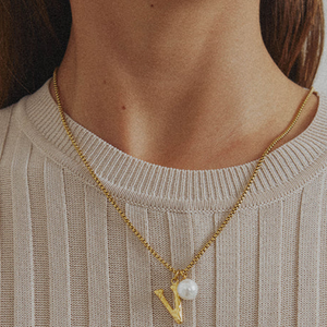 Pearl Letter V Necklace