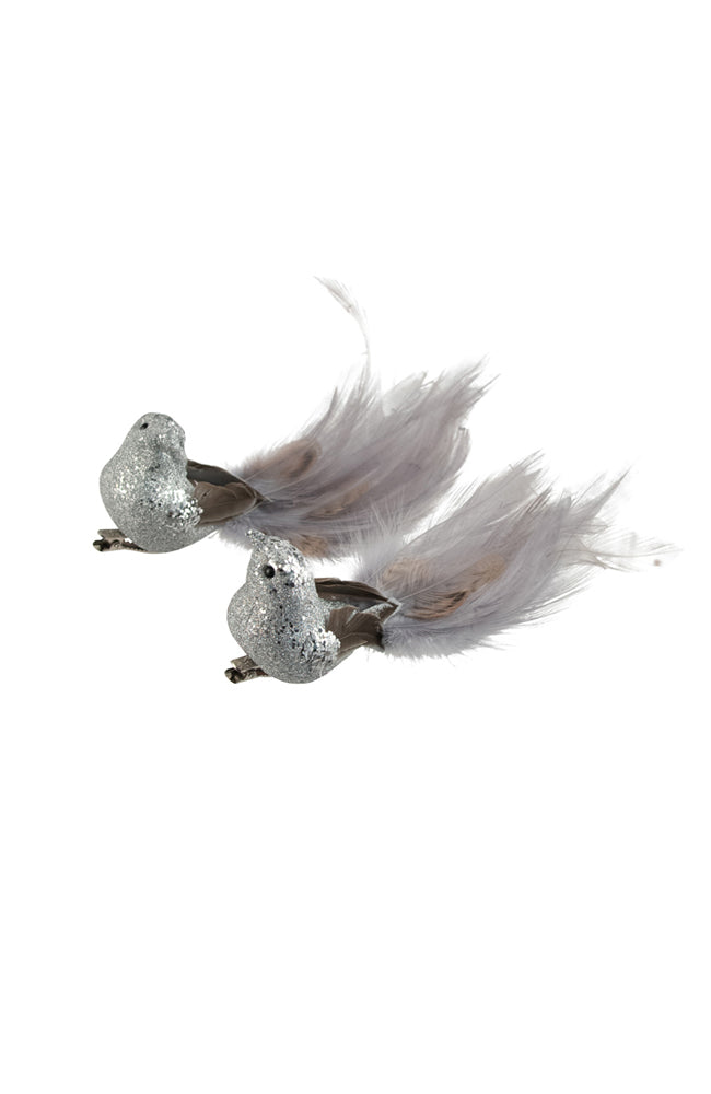 Feather Bird Clip - Silver Grey Tail