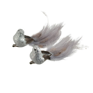 Feather Bird Clip - Silver Grey Tail