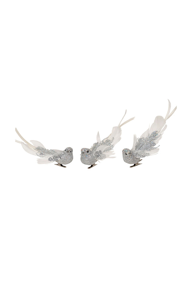 Feather Bird Clip - Silver White Wings - 3 Assorted