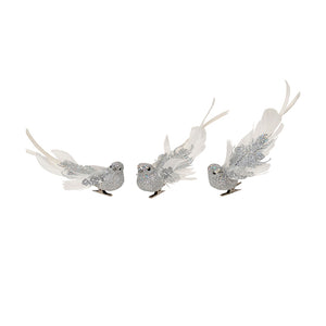 Feather Bird Clip - Silver White Wings - 3 Assorted