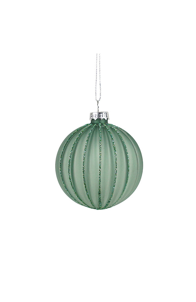 Glass Ribbed Bauble - Spearmint Stripe