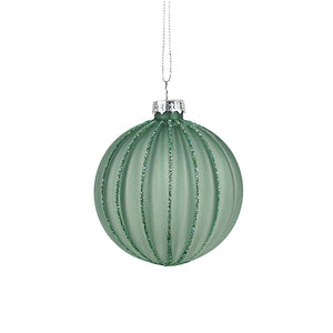 Glass Ribbed Bauble - Spearmint Stripe