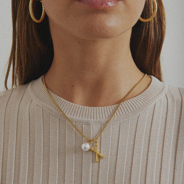 Pearl Letter X Necklace