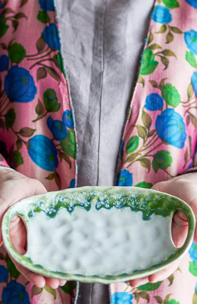 Prim Serving Plate - Green, Stoneware Small