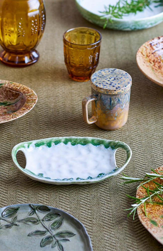 Prim Serving Plate - Green, Stoneware Small