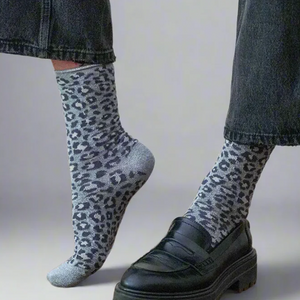 Glitter Lurex Socks - Leopard Grey