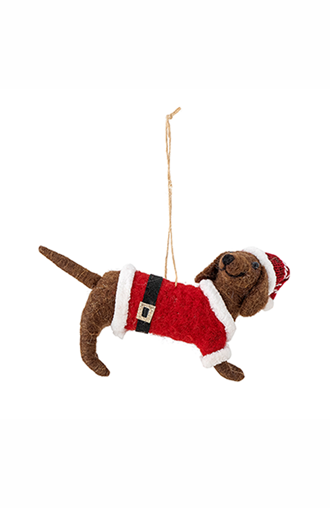 Monty Ornament - Wool Santa Dog