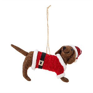 Monty Ornament - Wool Santa Dog