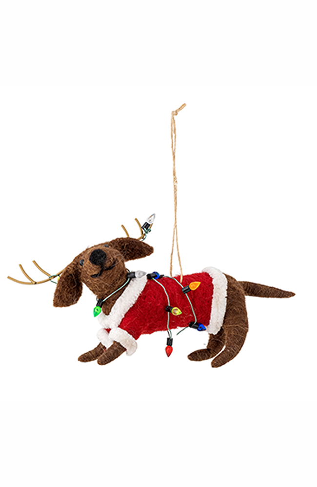 Monty Ornament - Wool Tangled Lights Dog