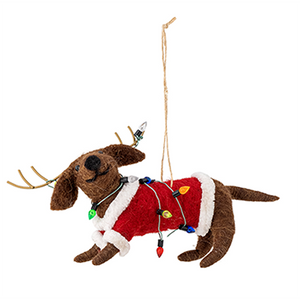 Monty Ornament - Wool Tangled Lights Dog