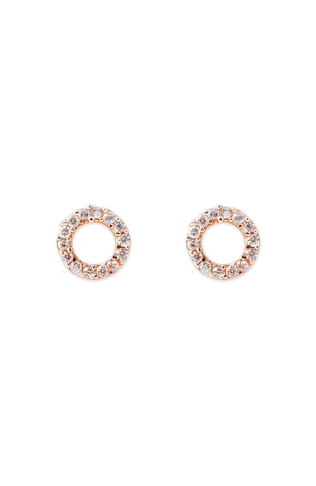 Circle CZ Stud Earrings - Rose Gold