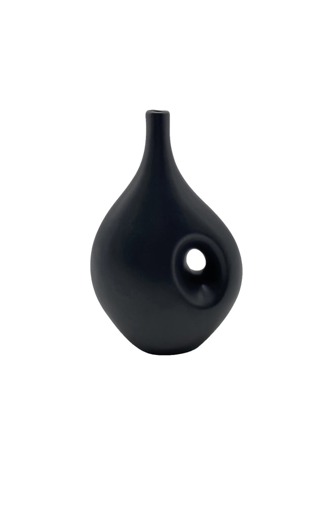 Suri Porcelain Matt Hole Vase Small - Black