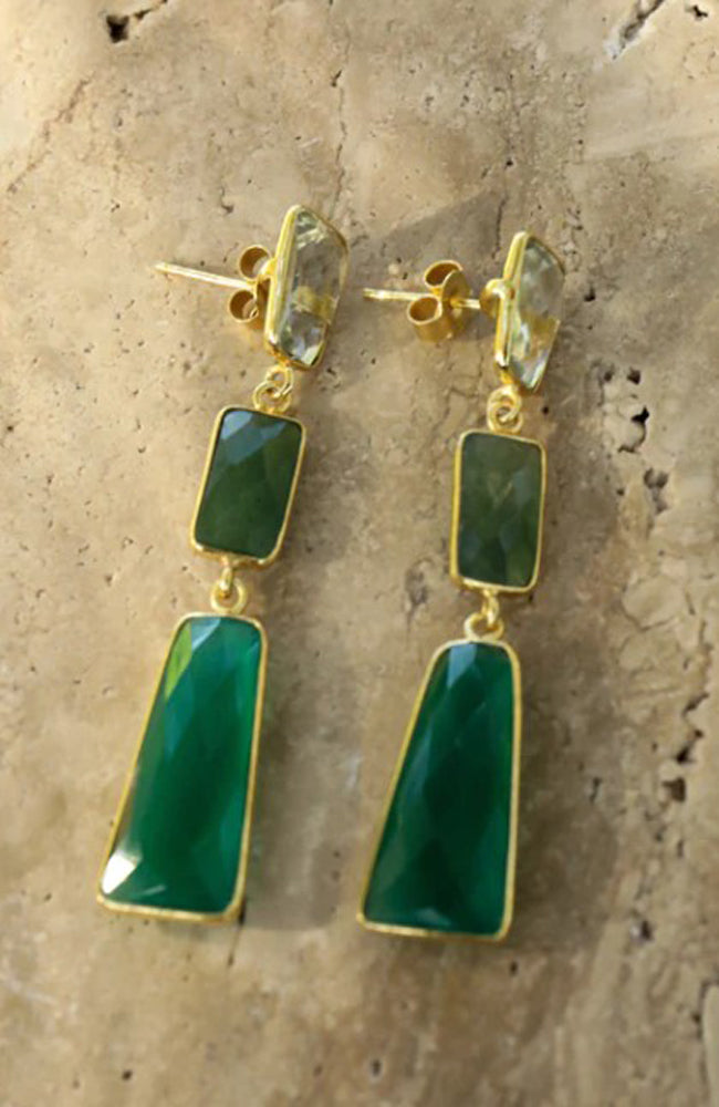 Fern Earrings - Emerald & Gold