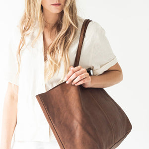Unlined Leather Tote V2 - Cognac