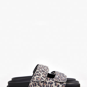 Mel Leather Slide - Beige Leopard